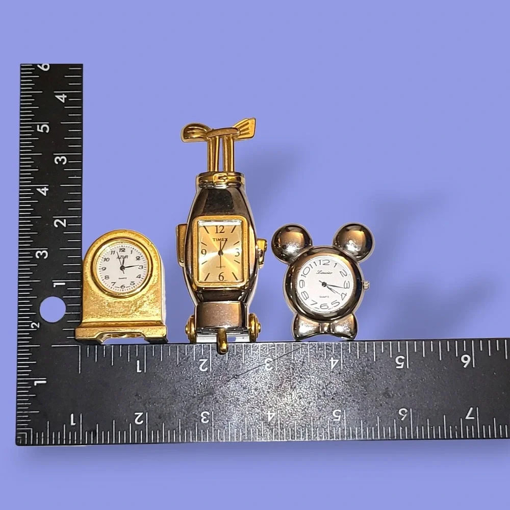 Vintage Miniature Desk Clock Lot Timex Golf Mickey Mouse Azur Quartz Japan